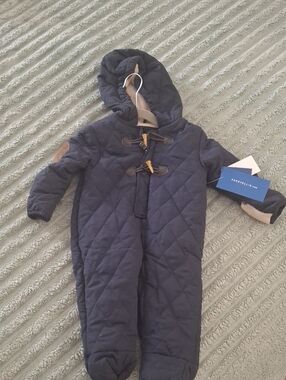 Perry Ellis Navy Quilted Hooded Baby One-Piece Footie